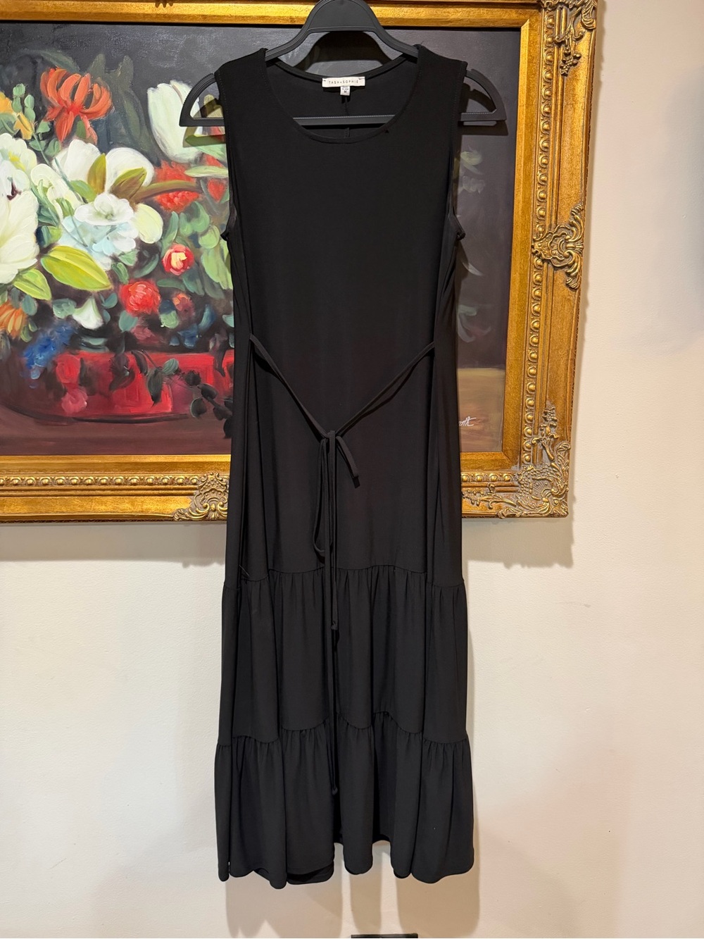 Black Sleeveless Tiered Maxi Dress with Tie Waist